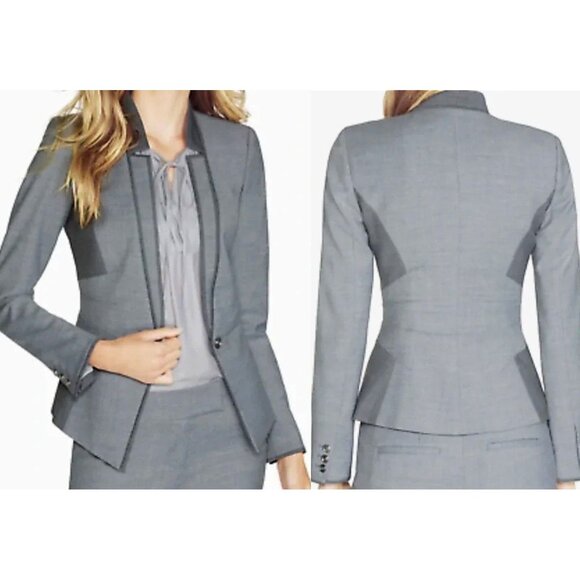 White House  Black Market Jackets & Blazers - White House Black Market Women's Gray Wool Blend Contrast Panel Suit Jacket Sz 8